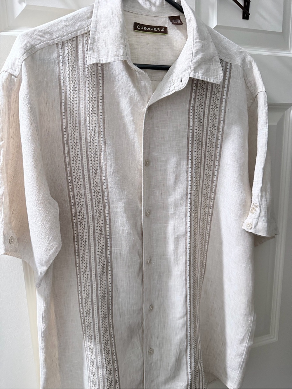 Cubavera Cream Short-Sleeve Linen Button-Down Guayabera